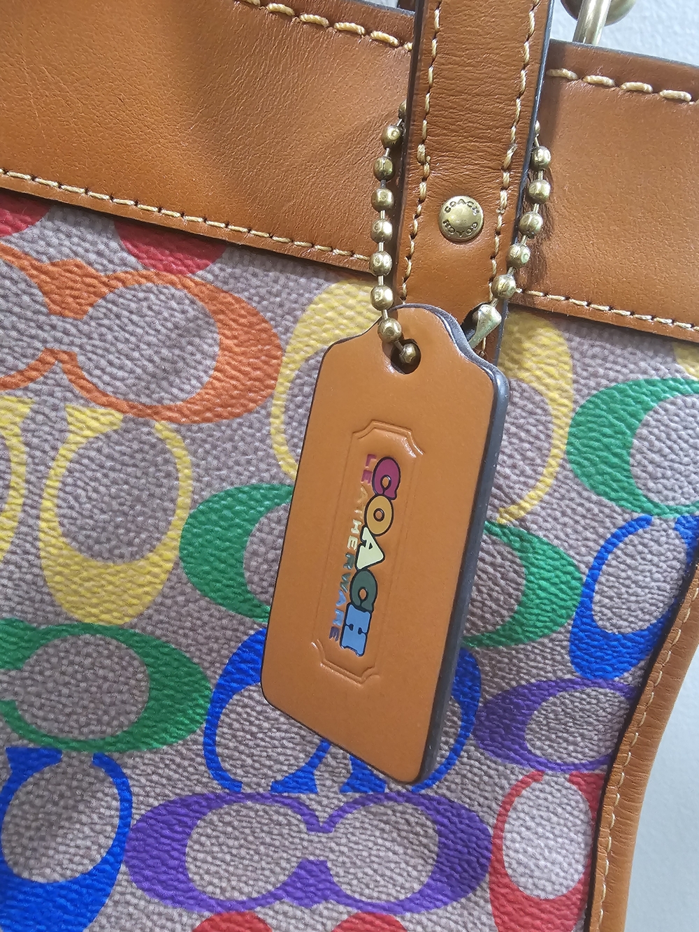 Coach Rainbow Signature Canvas Tote with Leather Trim - Picture 2 of 6